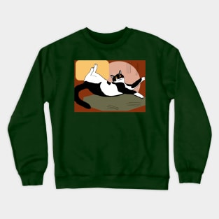 Cute Tuxedo cat want a belly rub  Copyright TeAnne Crewneck Sweatshirt